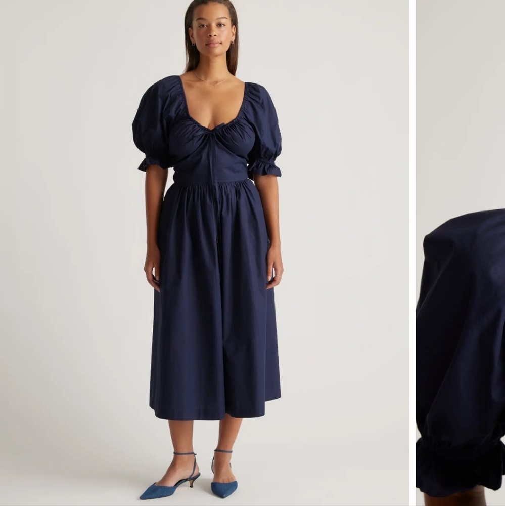 Quince black Puff-Sleeve Midi Dress